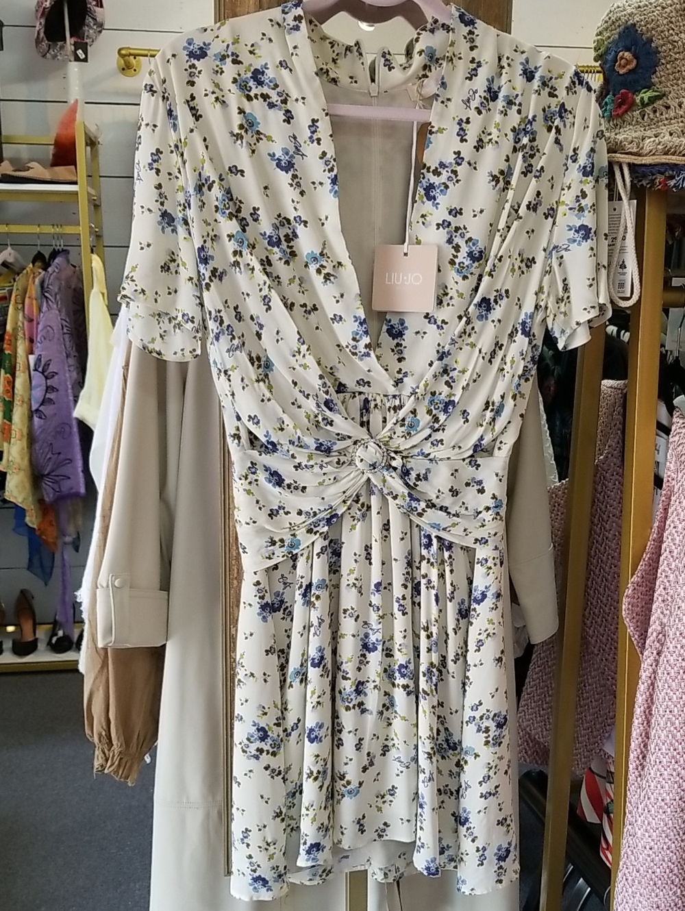 Liu Jo Cream Mini Dress with Blue and Green Floral Print